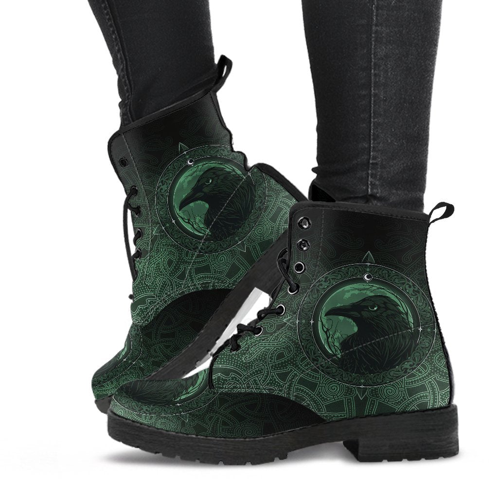 Viking Leather Boots, Ethnic Odin Raven Green RLT12