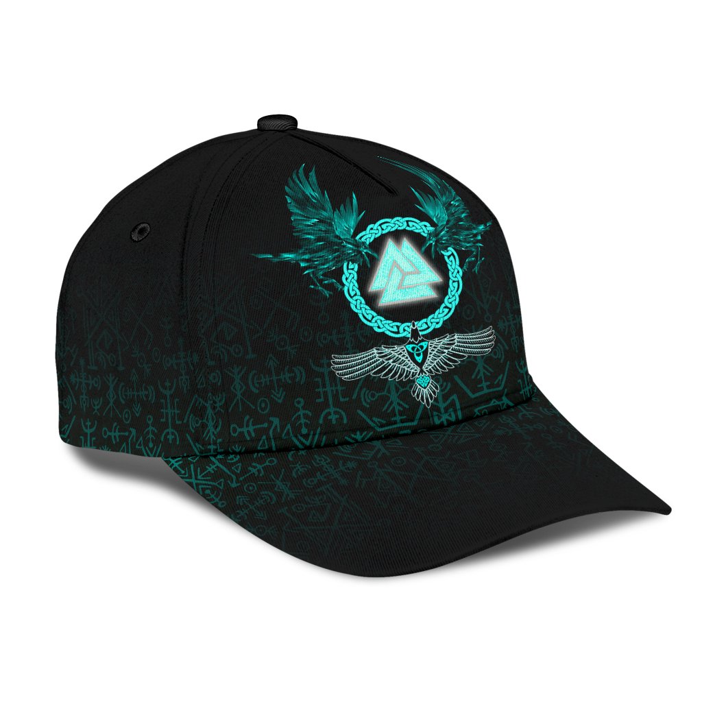 Viking Classic Cap Three Raven and Valknut Cyan RLT12