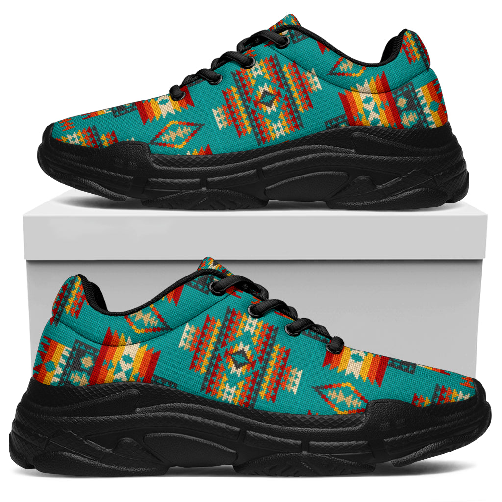 Blue Pattern Native American Chunky Sneakers LT10
