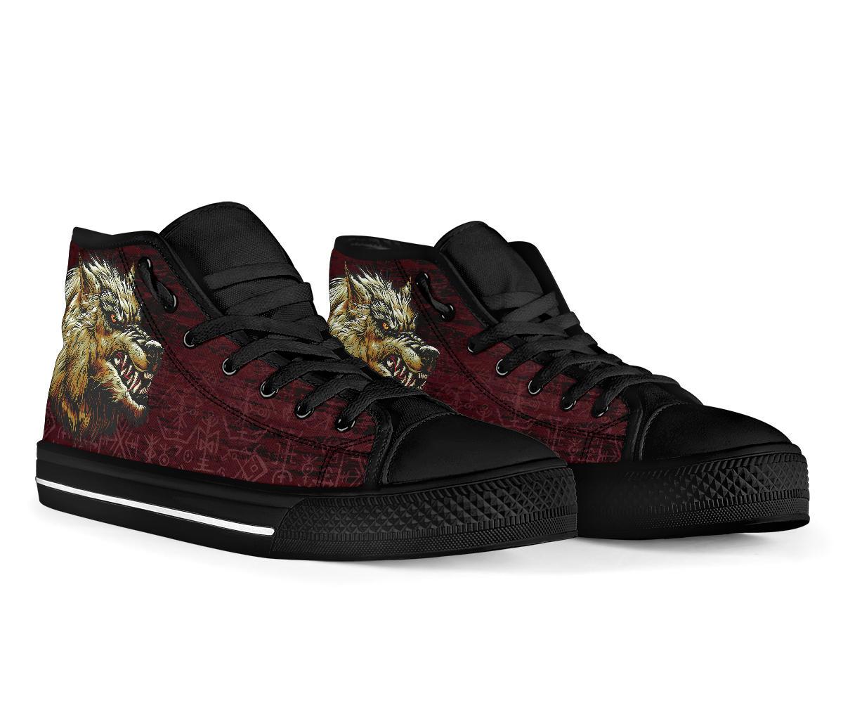 Viking High Top Shoes Fenrir On The Blood Moon Background RLT12