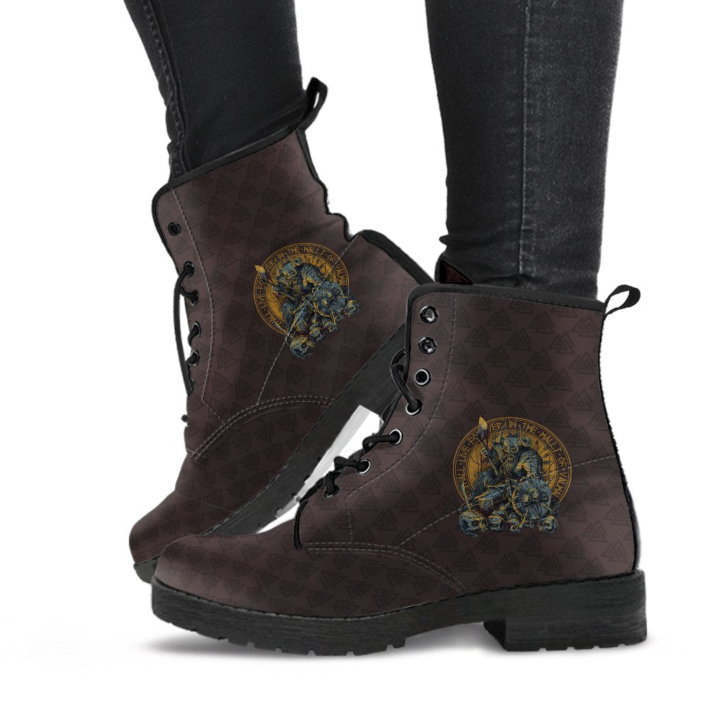 Viking Leather Boots Warrior Viking Shield Skull RLT12