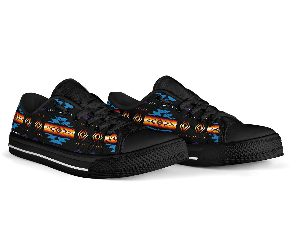 Blue Pattern Native American Low Top Shoes Black LT10
