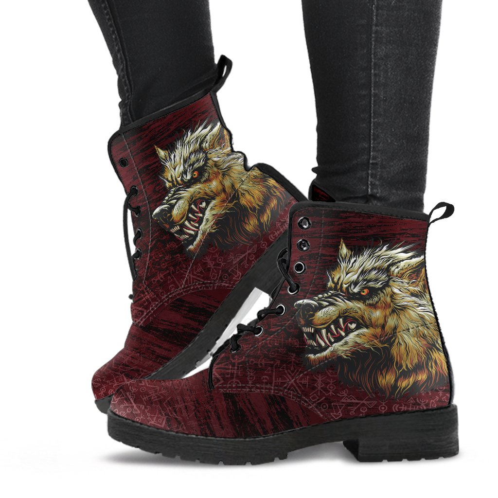 Viking Leather Boots Fenrir On The Blood Moon Background RLT12