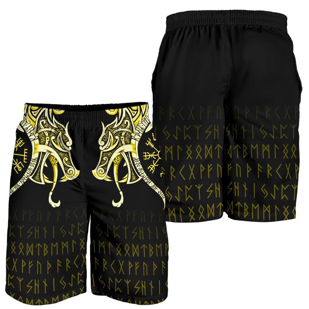 Viking Men's Shorts, Fenrir Raven and Vegvisir Tattoo Yellow RLT12