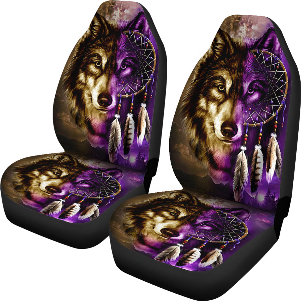 Dreamcatcher Purple Wolf Native American Car Seat Covers LT10