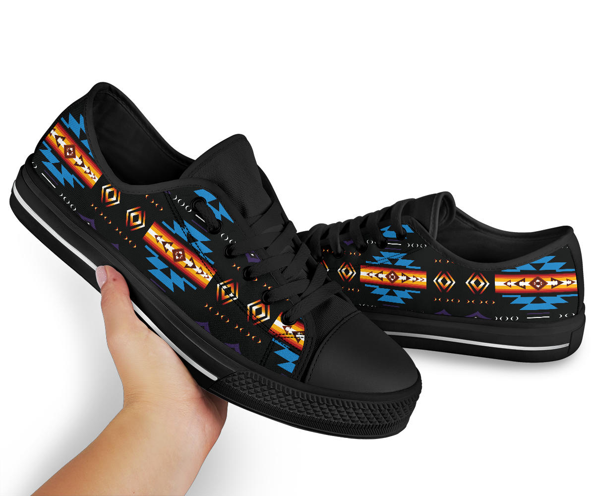 Blue Pattern Native American Low Top Shoes Black LT10