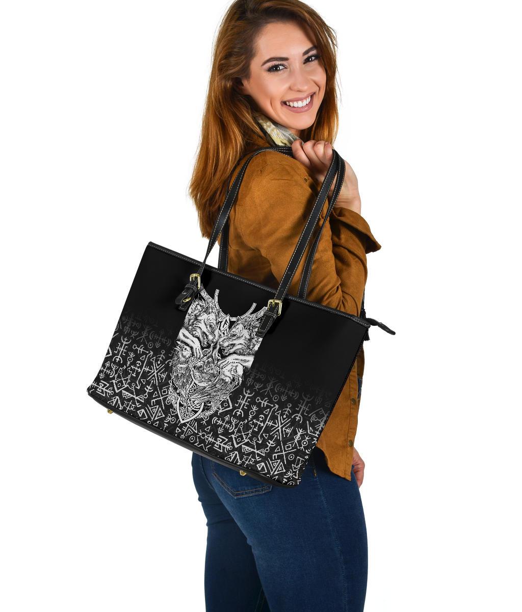 Viking Large Leather Tote Wolf and Raven Special RLT12