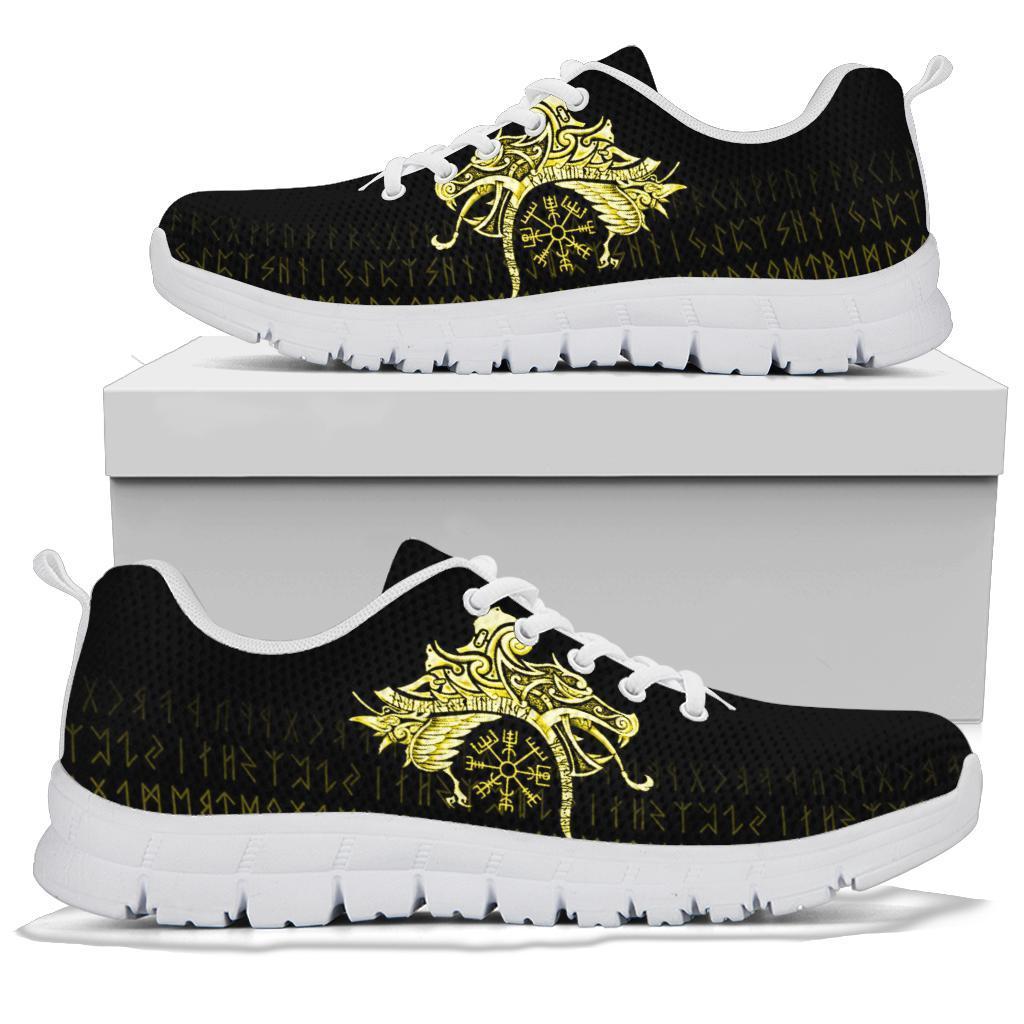 Viking Sneakers, Fenrir Raven and Vegvisir Tattoo Yellow RLT12
