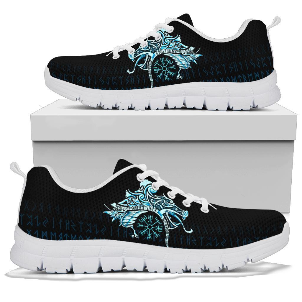 Viking Sneakers, Fenrir Raven and Vegvisir Tattoo Cyan RLT12