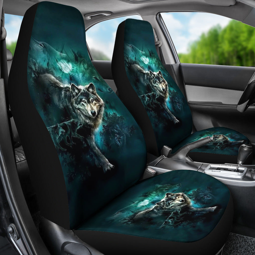 Green Wolf Forest Car Seat Covers LT10