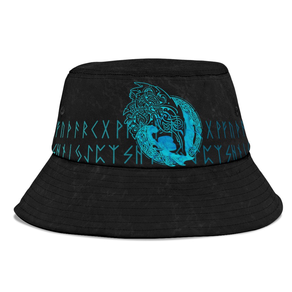 Viking Bucket Hat Fenrir Wolf Cyan RLT12