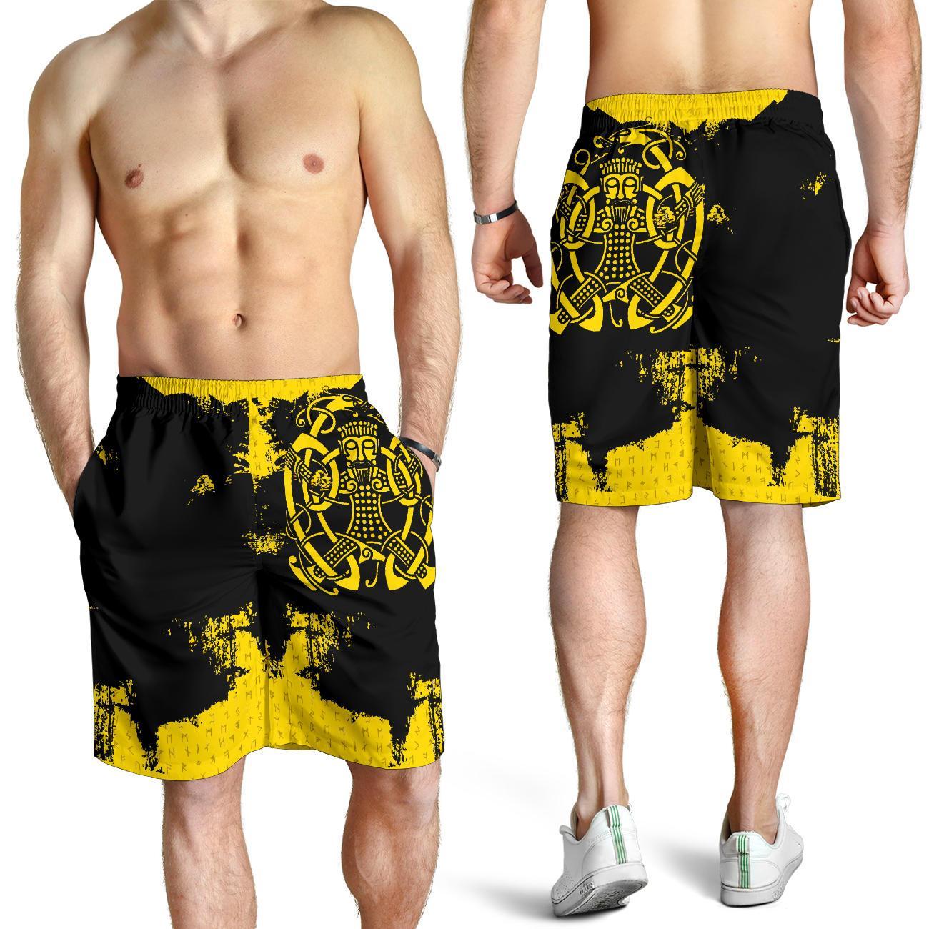 Viking Men's Shorts, Loki Bound Triskele Rune Gold RLT12