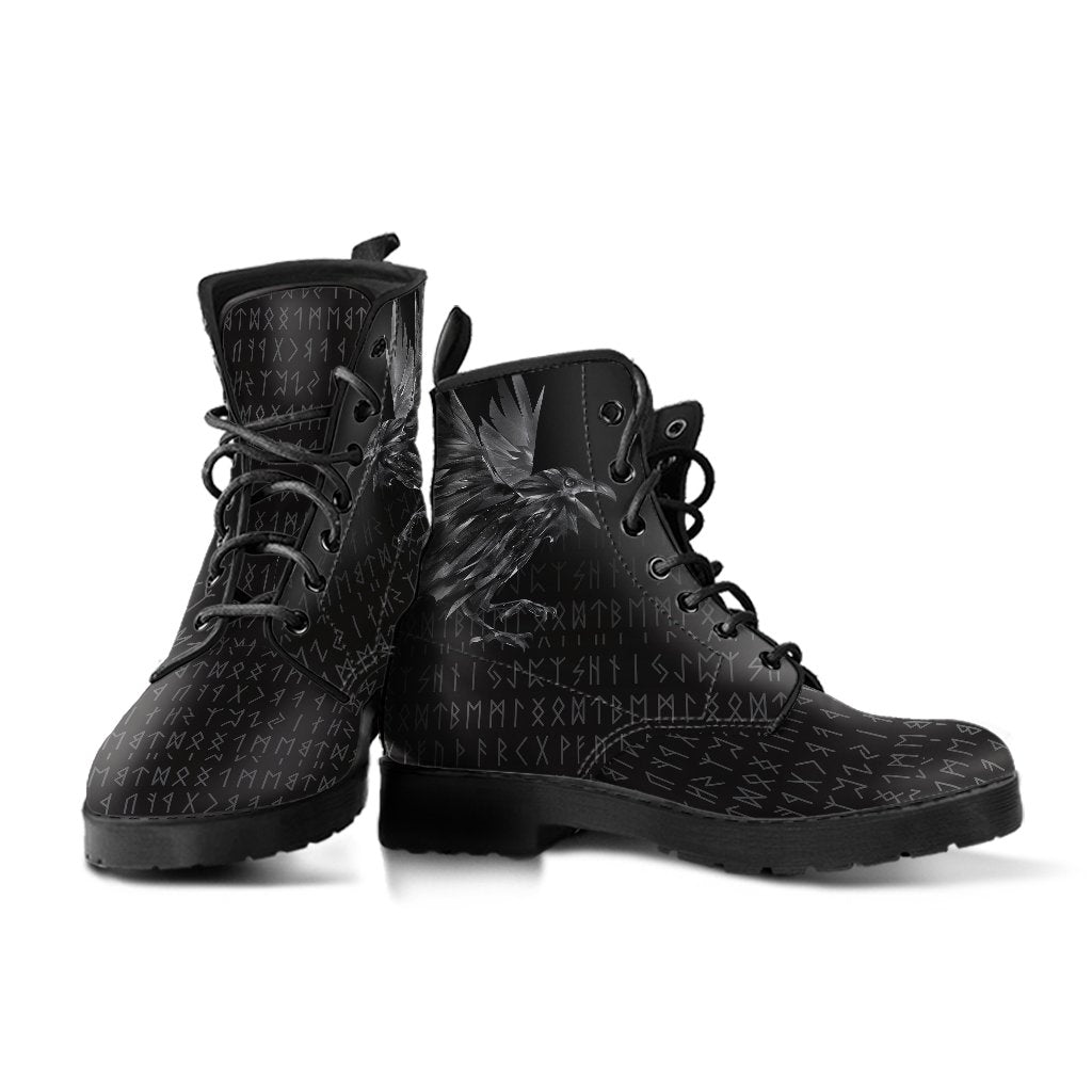 Viking Leather Boots Odin Huginn and Muninn Rune RLT12