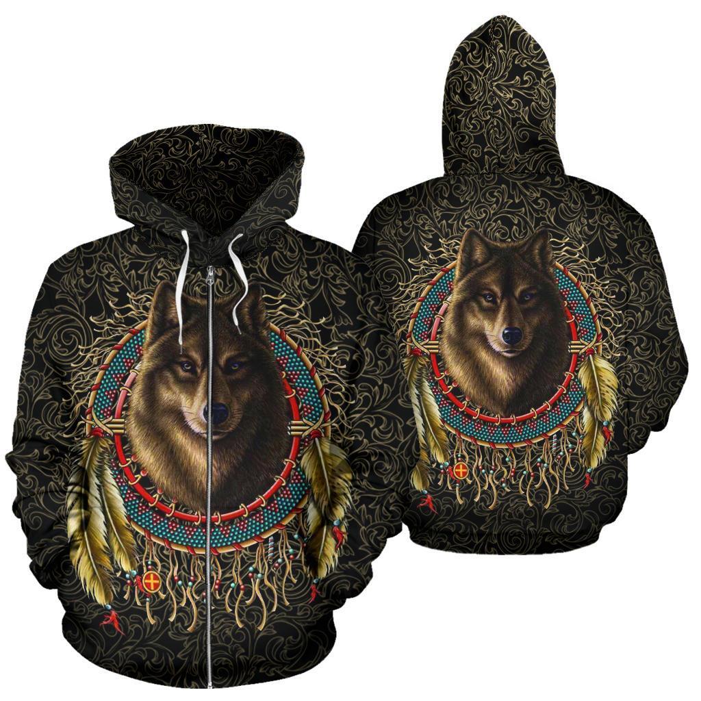 Wolf Warrior Dreamcatcher Native American Zipper Hoodie LT10