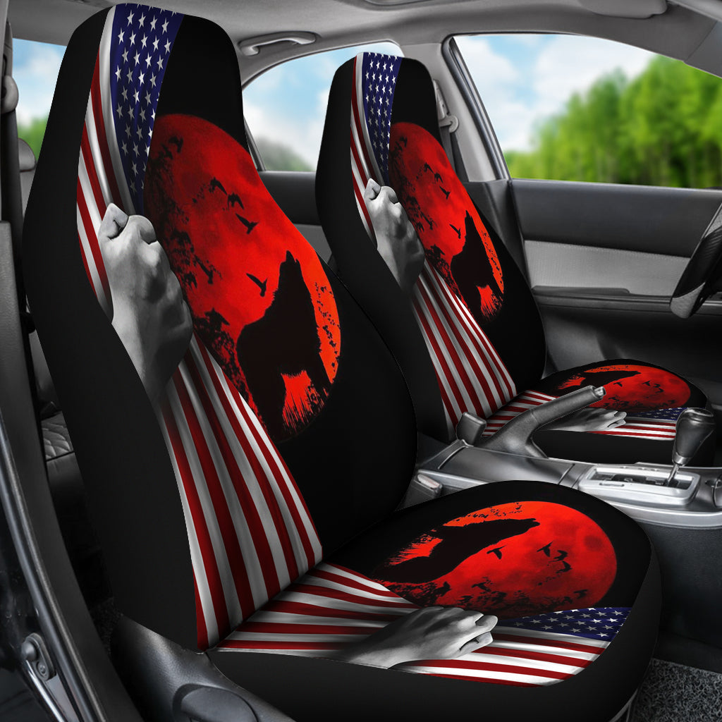 Flag Blood And Wolf Car Seat Covers LT10