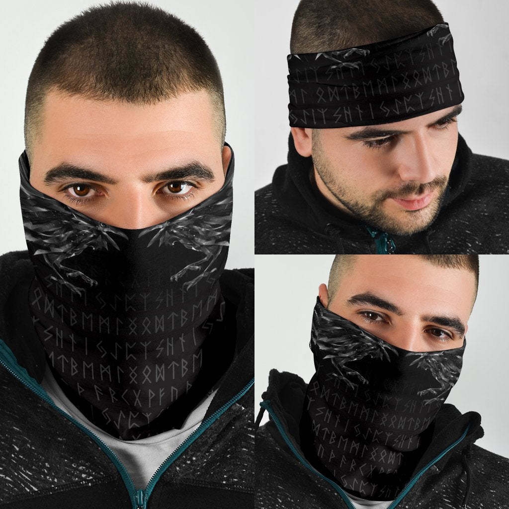 Viking Neck Gaiter - Odin Huginn and Muninn Rune RLT12