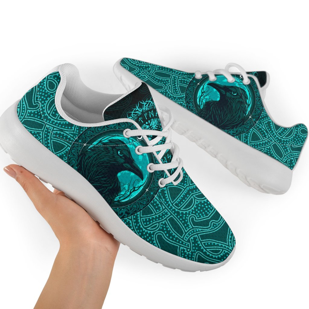 Viking Sporty Sneakers, Ethnic Odin Raven Cyan RLT12