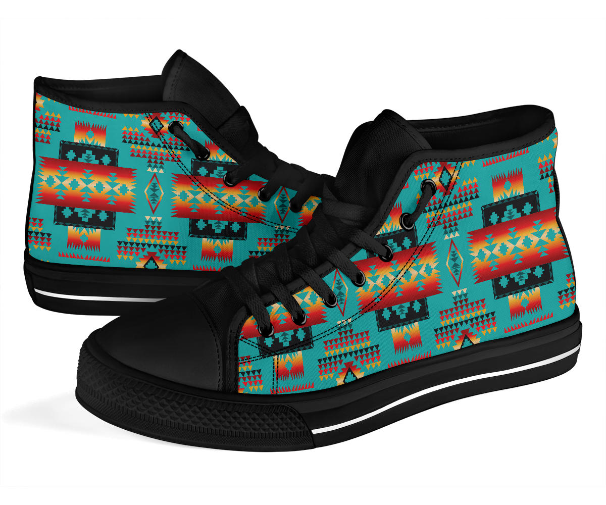 Blue Native Tribes Pattern Native American High Top Shoes LT10