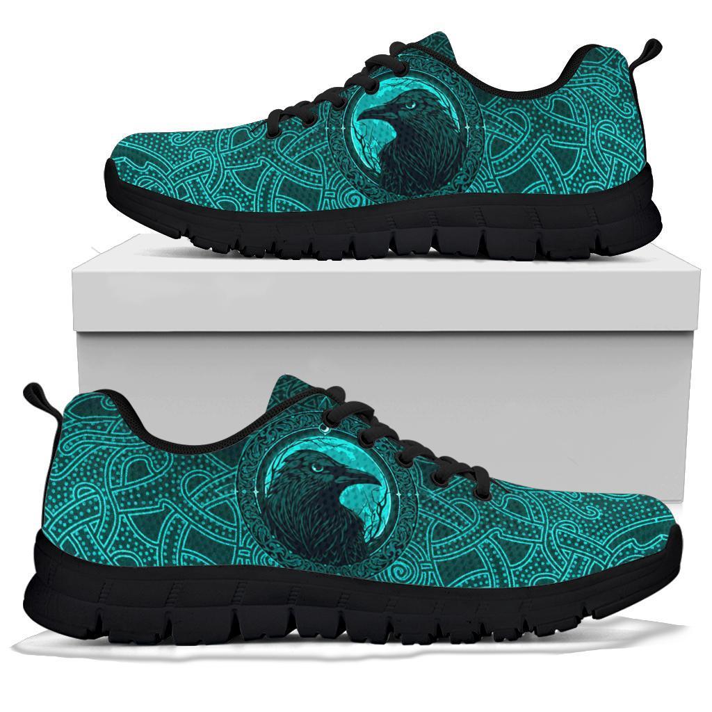 Viking Sneakers, Ethnic Odin Raven Cyan RLT12