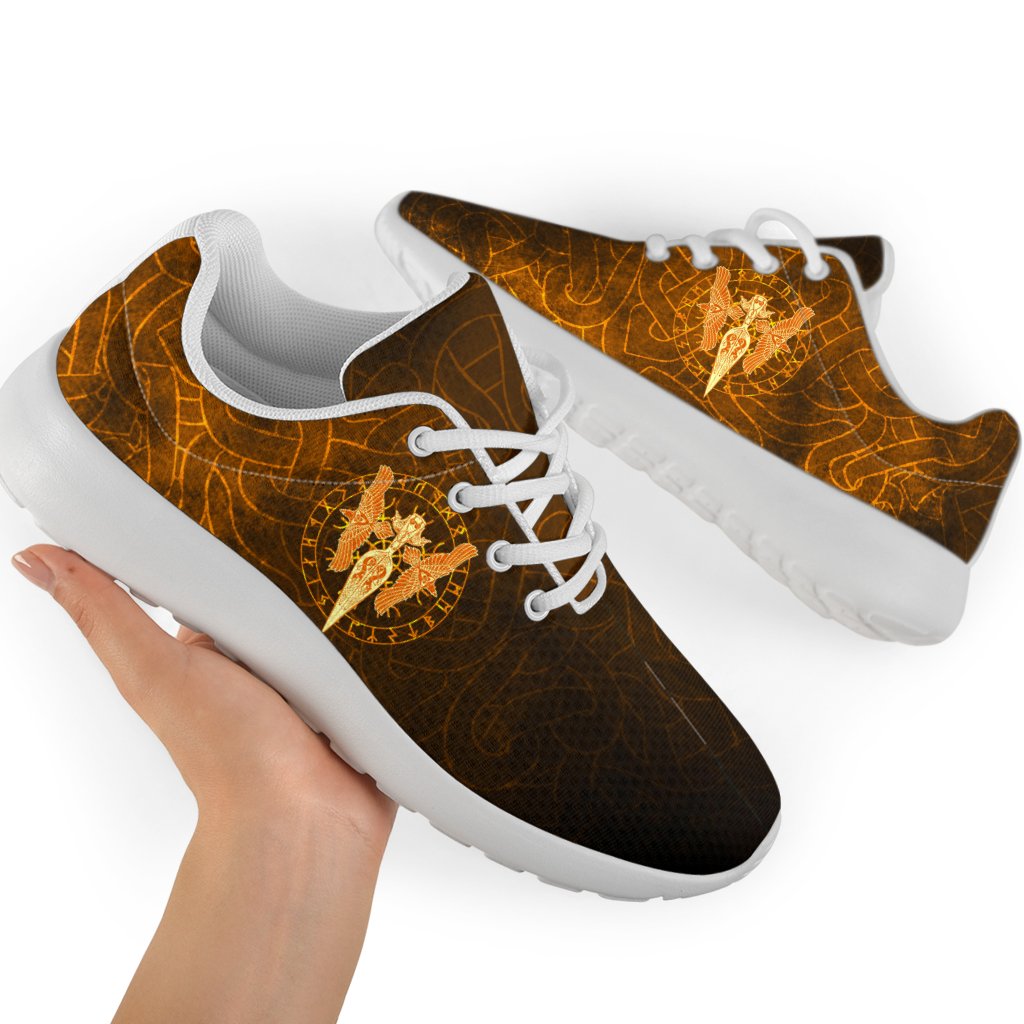 Viking Sport Sneakers Gold Spear Of The God Odin - Gungnir and Two Gold Ravens RLT12