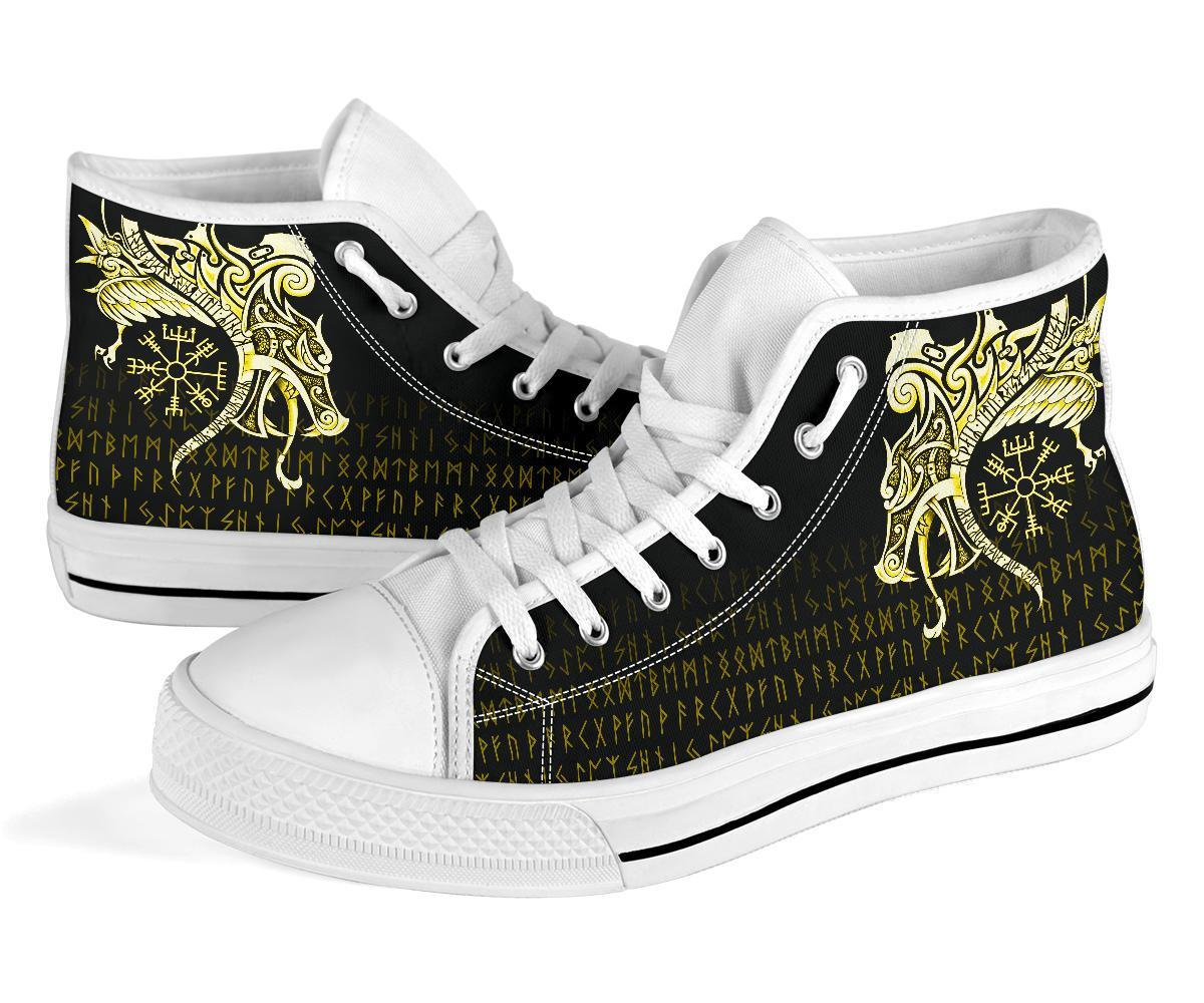 Viking High Top Shoes, Fenrir Raven and Vegvisir Tattoo Yellow RLT12