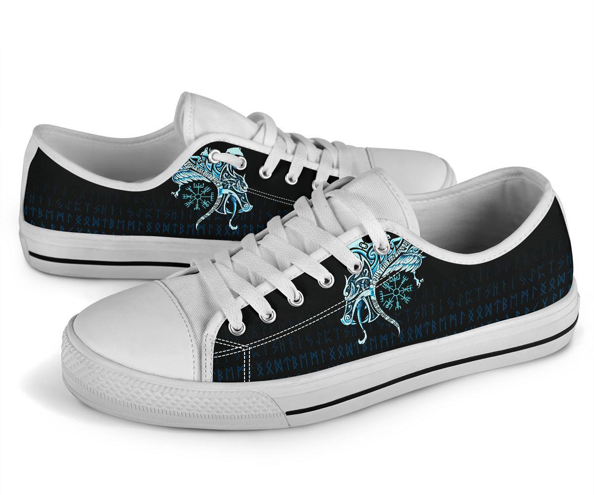 Viking Low Top Shoes, Fenrir Raven and Vegvisir Tattoo Cyan RLT12