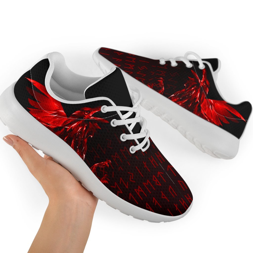 Viking Sport Sneakers - The Raven Of Odin Rune, Red RLT12