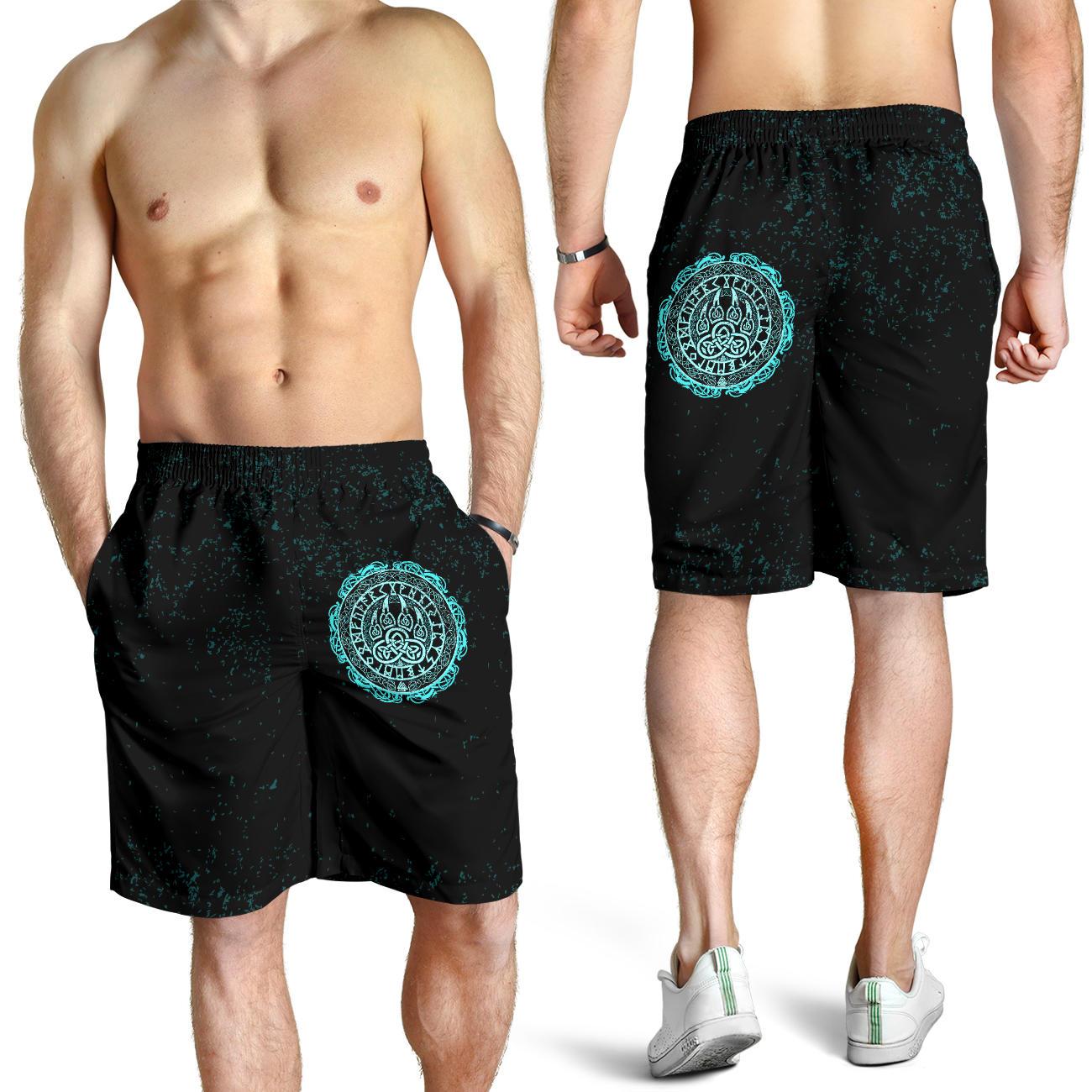 Viking All Over Print Men's Shorts Viking Bear Claws Cyan Tattoo RLT12