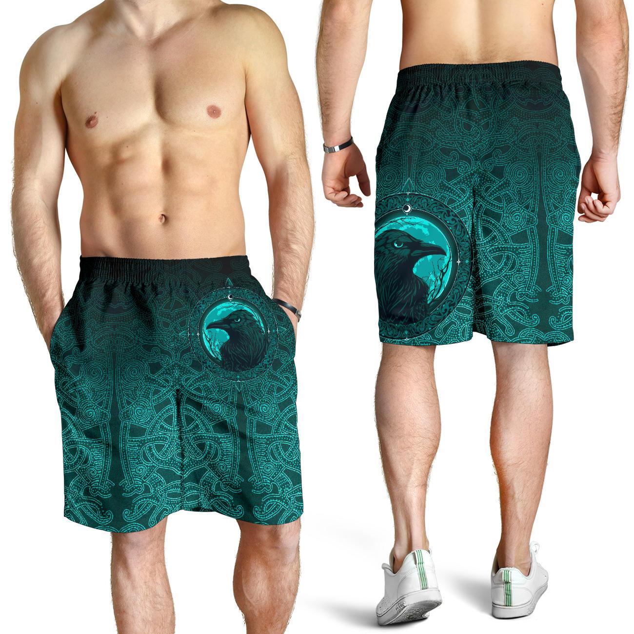 Viking Men's Shorts, Ethnic Odin Raven Cyan RLT12