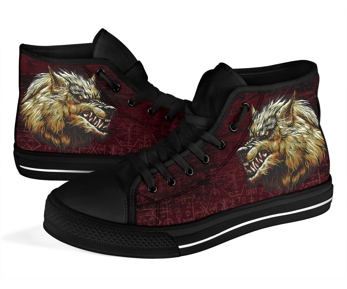Viking High Top Shoes Fenrir On The Blood Moon Background RLT12