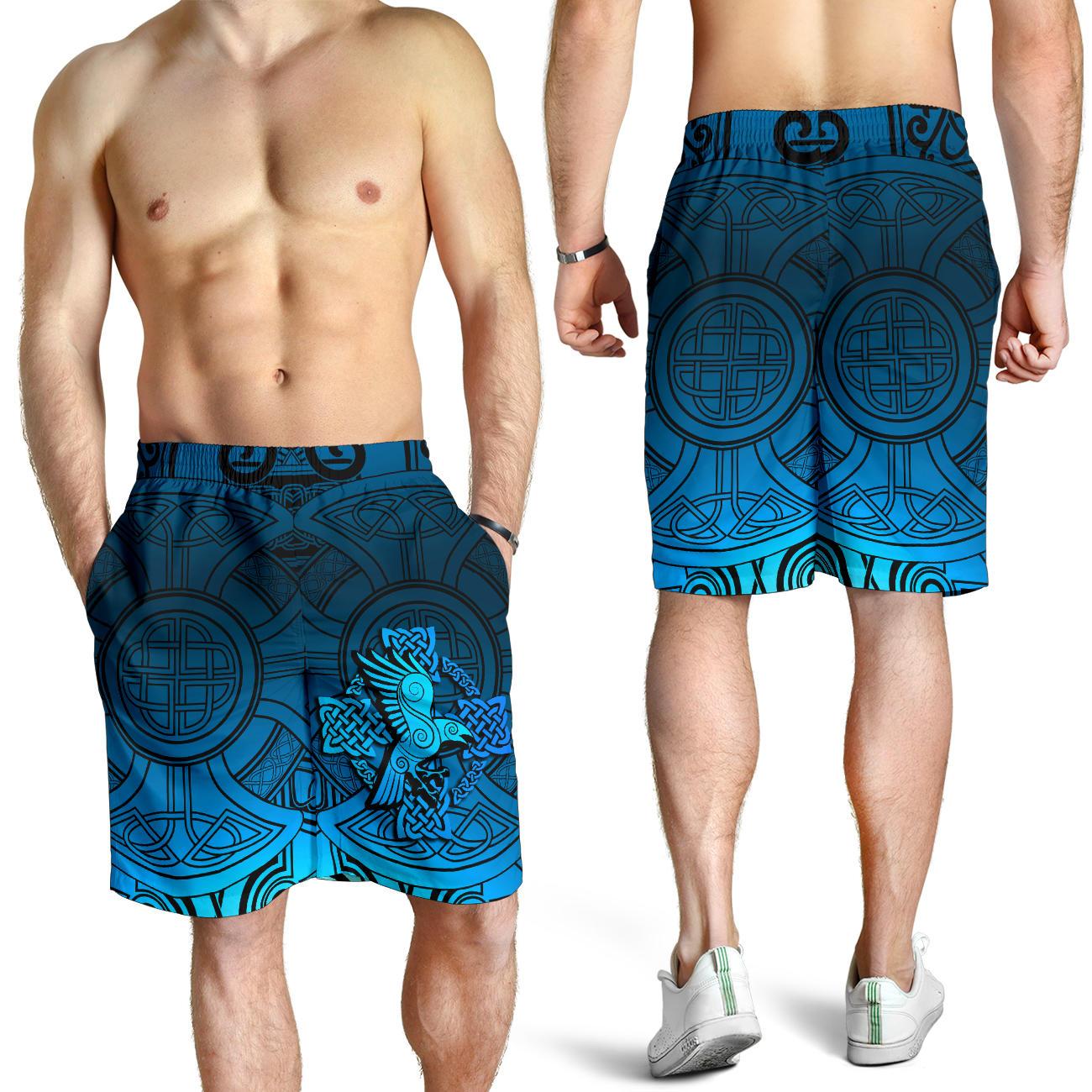 Viking Men's Shorts - Raven Odin Celtic Cyan RLT12