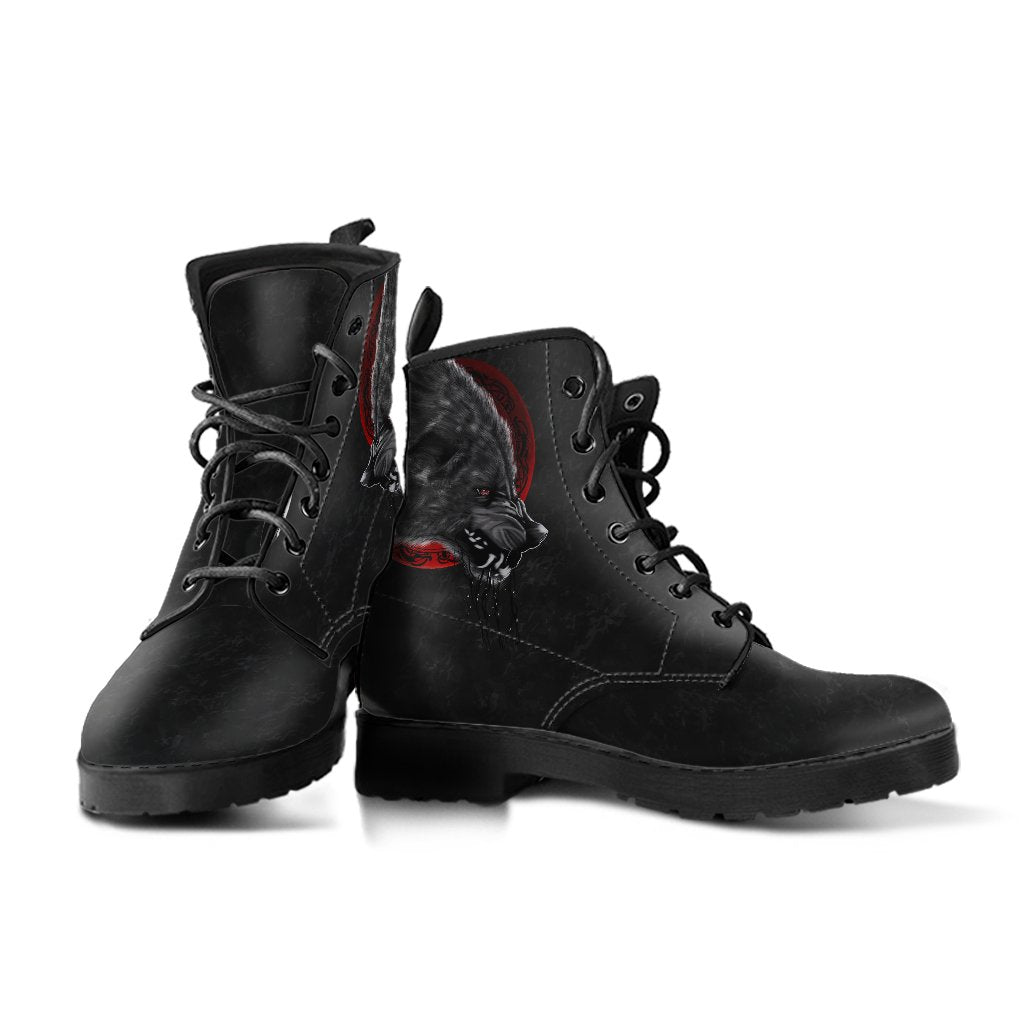 Viking Leather Boots Wolf and Blood Moon RLT12