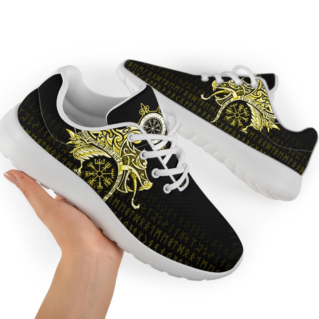 Viking Sport Sneakers, Fenrir Raven and Vegvisir Tattoo Yellow RLT12