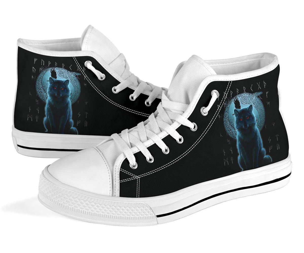 Viking High Top Shoes, Fenrir Viking Wolf and Moon RLT12