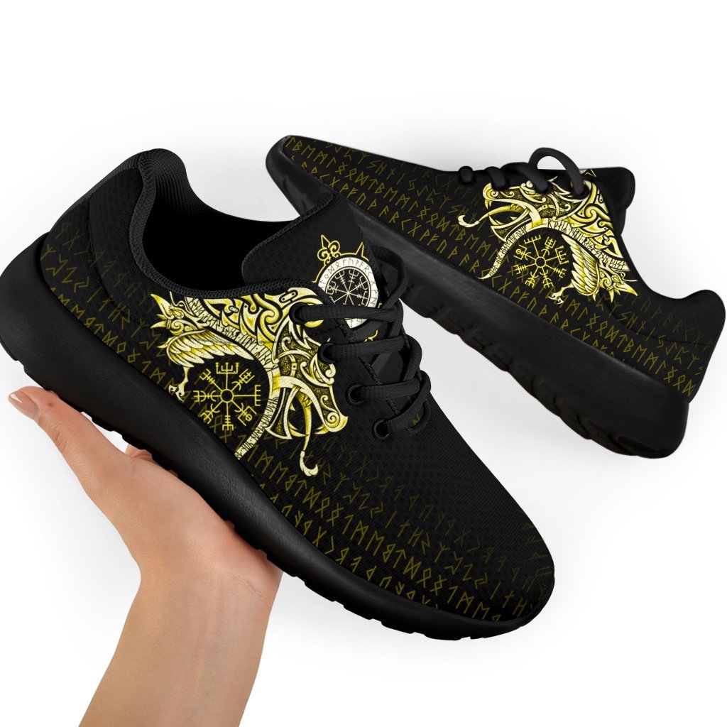 Viking Sport Sneakers, Fenrir Raven and Vegvisir Tattoo Yellow RLT12