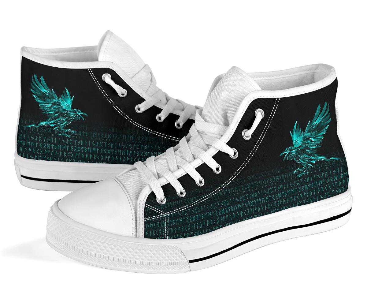 Viking High Top Shoes The Raven Of Odin Rune Cyan RLT12