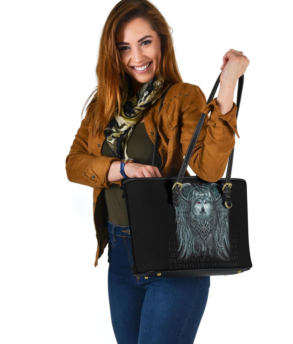 Viking Small Leather Tote, Spiral Wolf Spirit RLT12