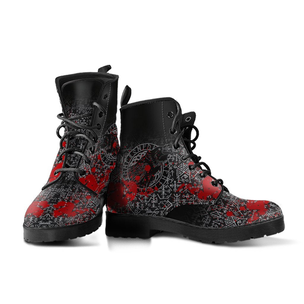 Viking Leather Boots Odin Raven Rune Futhark Blood RLT12