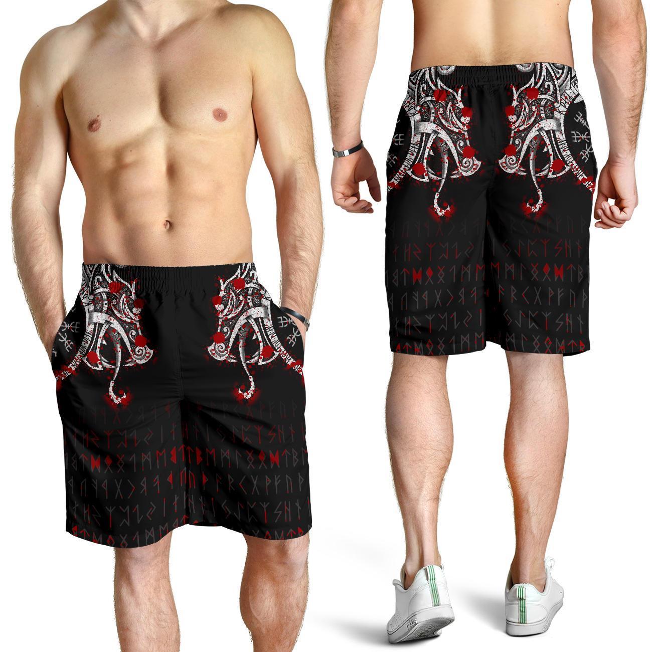 Viking All Over Print Men's Shorts, Dragon and Vegvisir Blood Tattoo RLT12