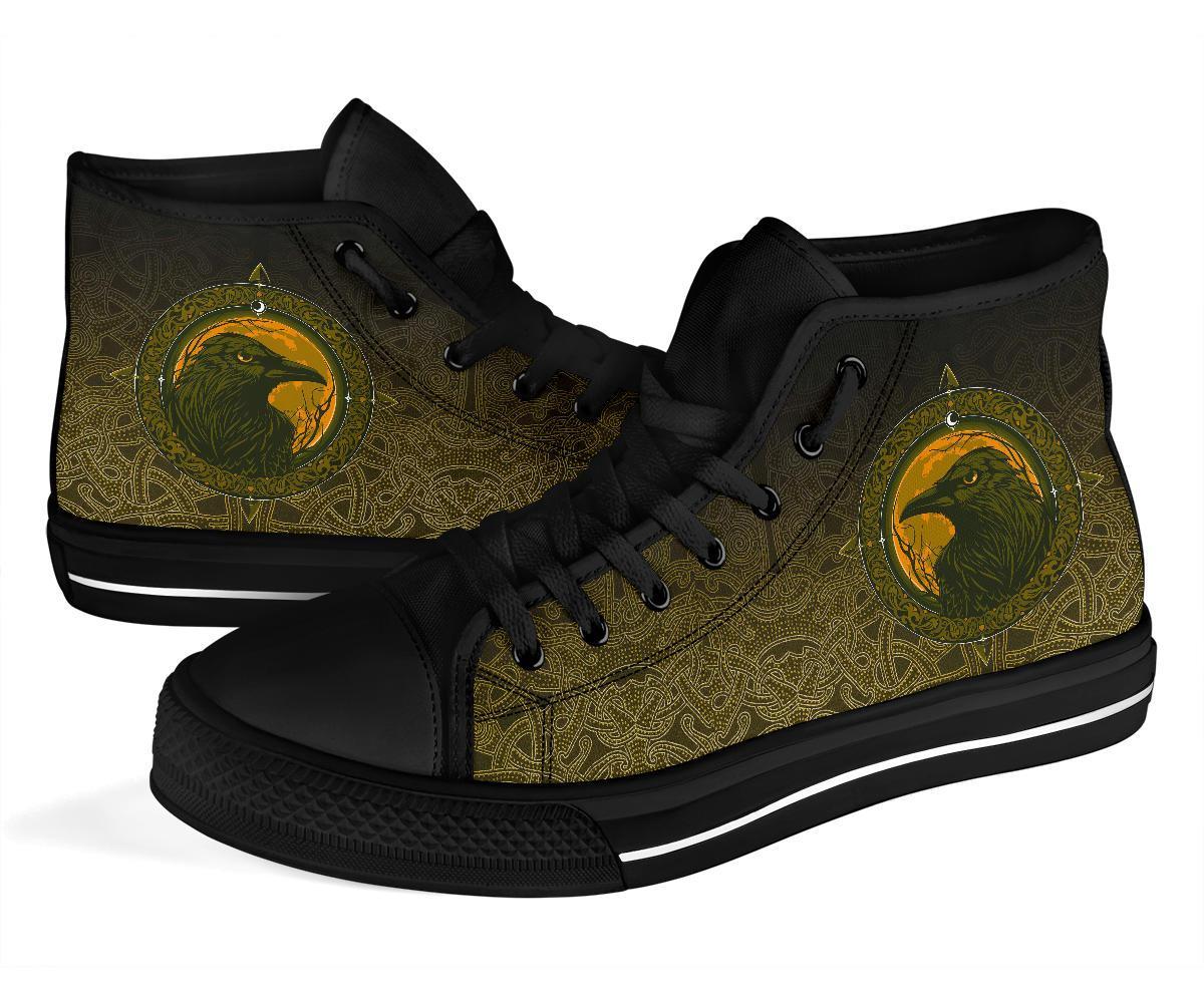 Viking High Top Shoes, Ethnic Odin Raven Gold RLT12