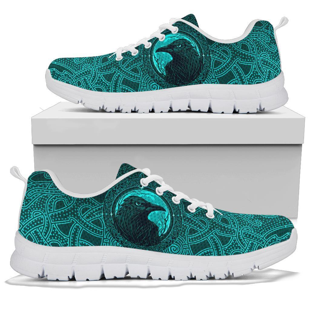 Viking Sneakers, Ethnic Odin Raven Cyan RLT12
