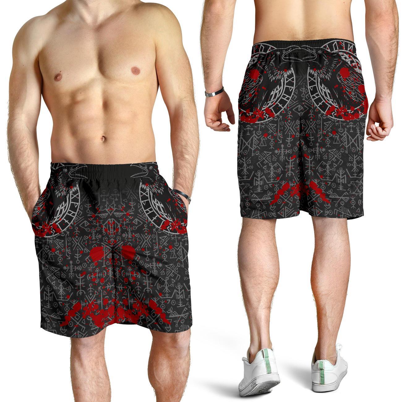 Viking Men's Shorts - Odin Raven Rune Futhark Blood RLT12