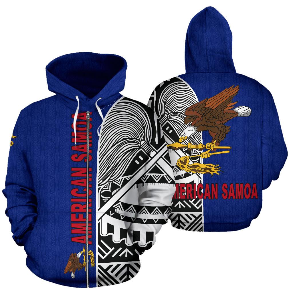 American Samoa All Over Zip Up Hoodie Polynesian Shoulder Style