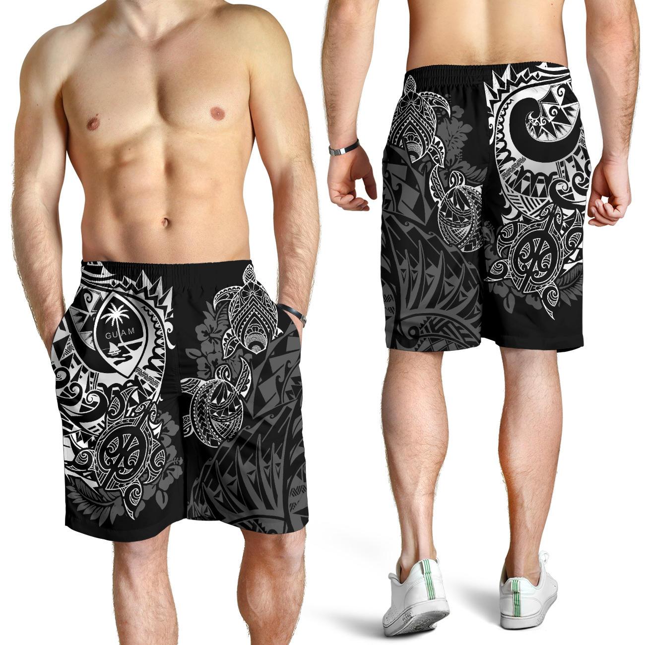 Guam Polynesian Shorts (Men) - White Turtle Flowing