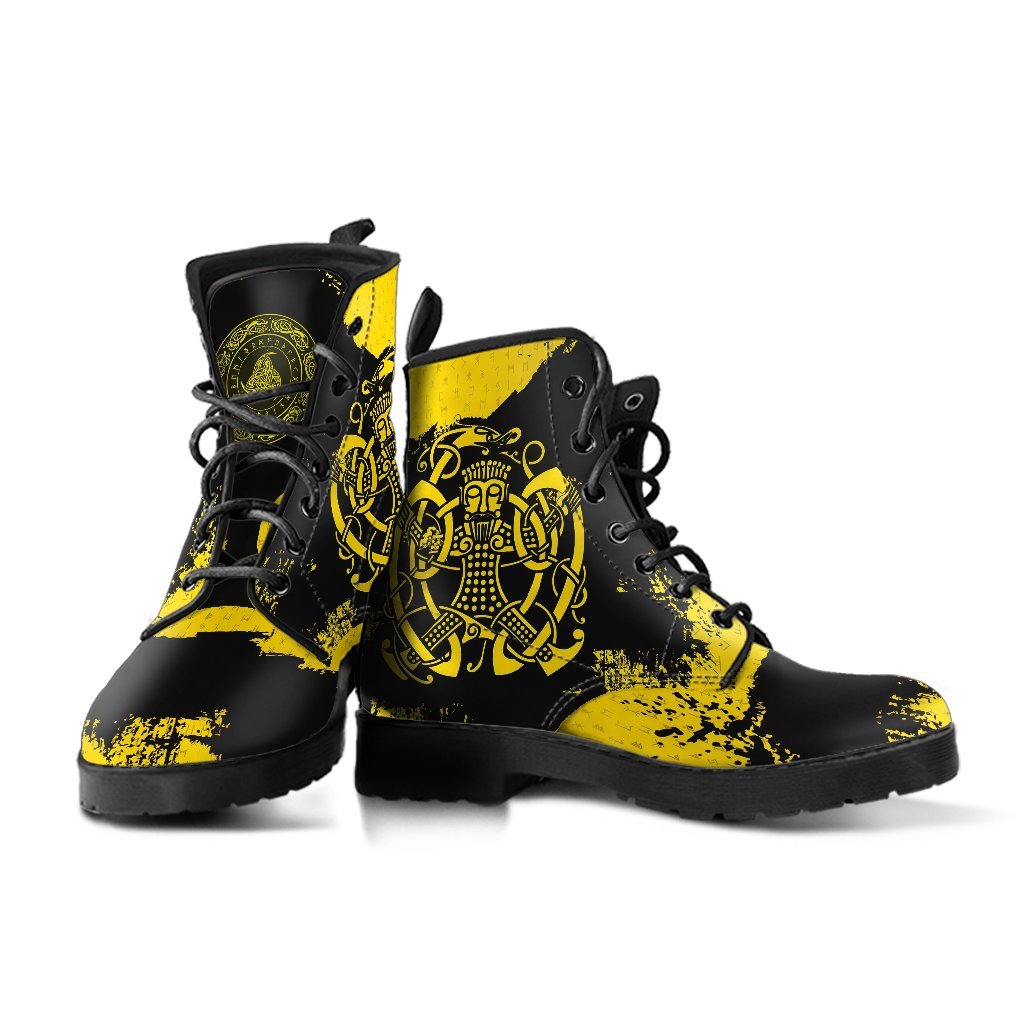 Viking Leather Boots, Loki Bound Triskele Rune Gold RLT12
