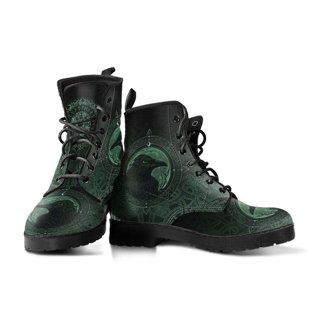 Viking Leather Boots, Ethnic Odin Raven Green RLT12