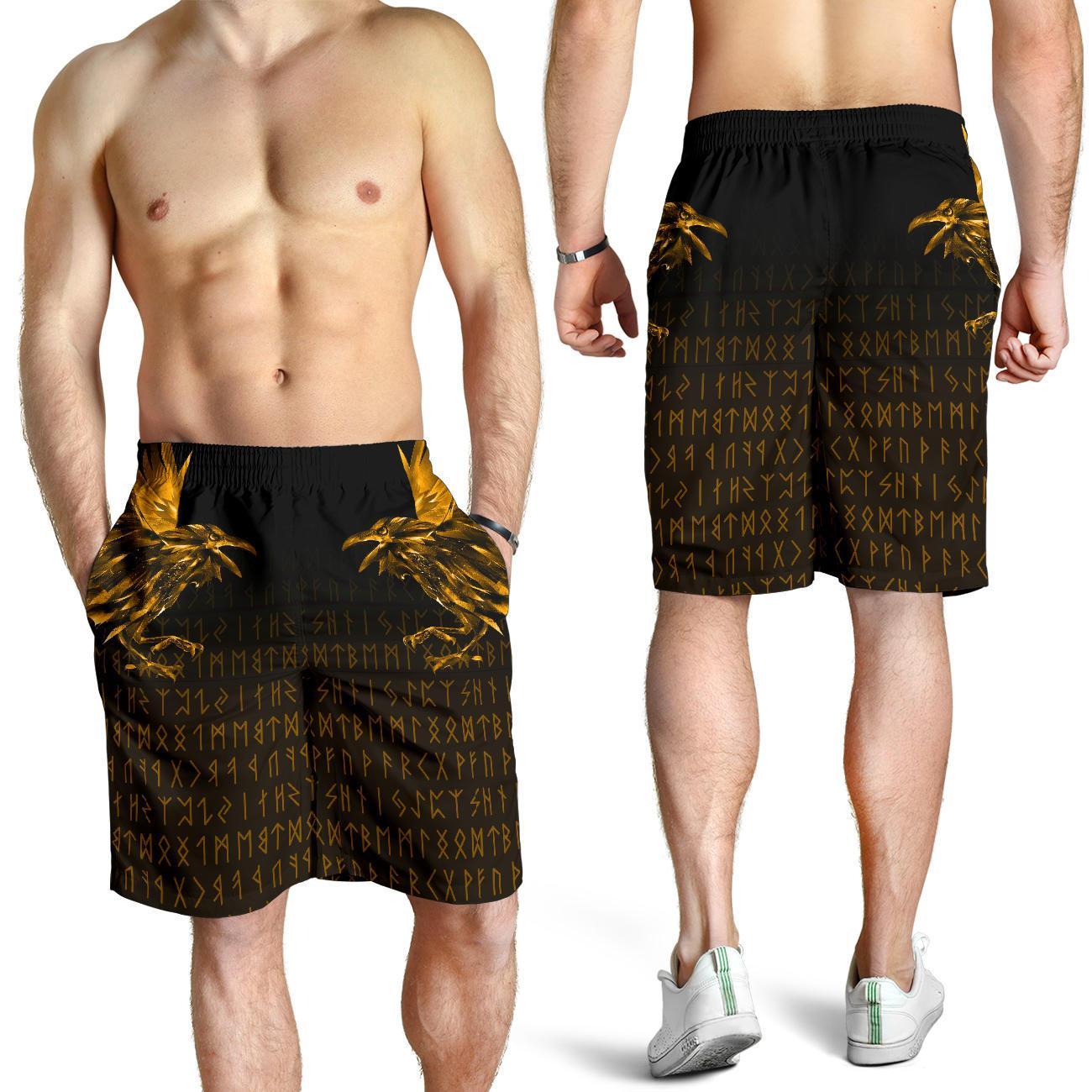 Viking Men's Shorts - The Raven Of Odin Rune, Gold RLT12