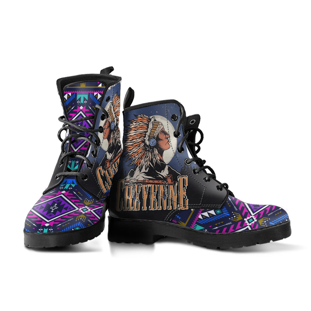 Native American Purple Tribe Pattern Leather Boots LT10