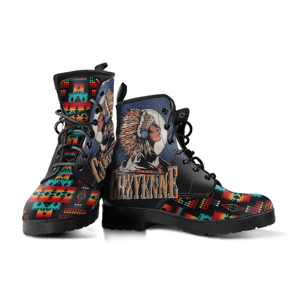 Chief Black Native Tribes Pattern Native American Leather Boot LT10