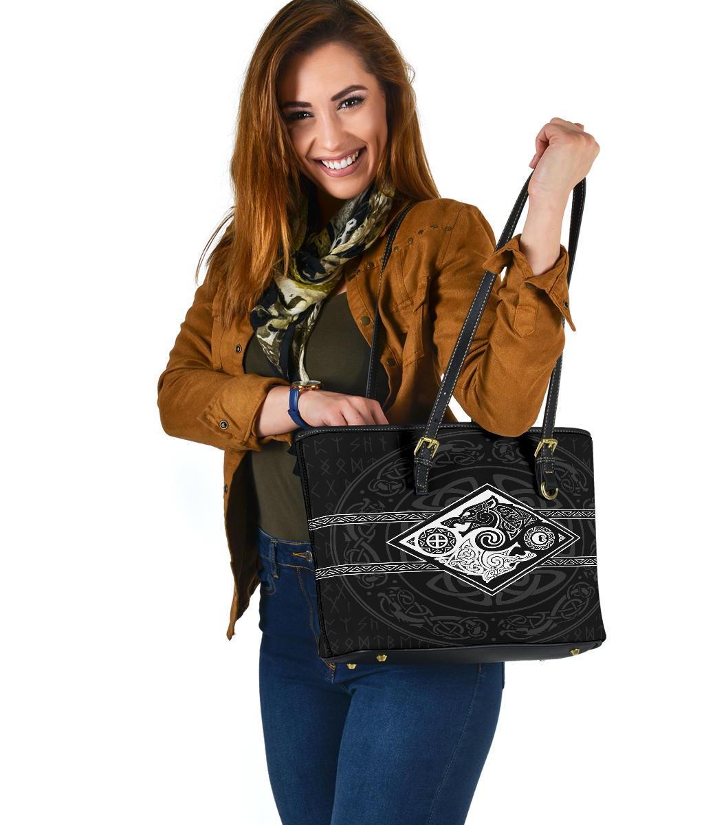 Vikings Small Leather Tote The Wolves, Skoll and Hati RLT12